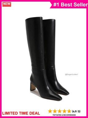 Knee High Boots for Women Square Toe Chunky Block Heeled Tall Boots Wide Calf